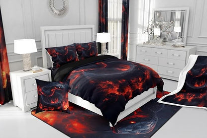 Manfei Snake Kids Comforter Full,Exotic Fire Snake Bedding Set for Girls Youth Bedroom Decor,3D Flame Magma Reversible Quilt Sets,Safari Animal Bedding Comforter Set,Soft Fluffy