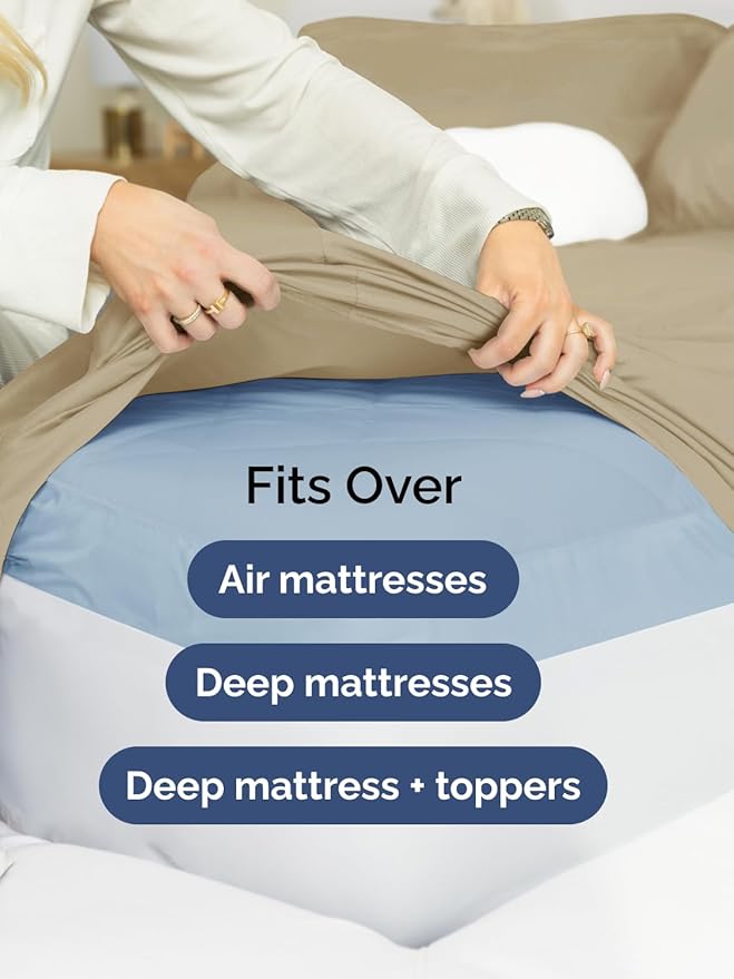 Extra Deep Twin XL Sheet Set - 4 Piece Breathable and Cooling Sheets - Hotel Luxury Bedding for Women, Men, Kids & Teens - Easy & Secure Fit - Soft, Wrinkle Free and Comfy - Extra Deep Pockets - Beige