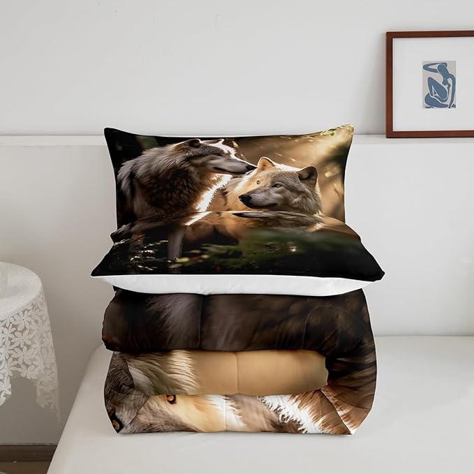 Erosebridal Wolf Full Bedding Set,Hunting Wolf Comforter Set for Kids Adults Bedroom Decor,Wildlife Animal Safari Quilt Set Ethnic Tribal Bedding Comforter Sets,2 Pillowcases