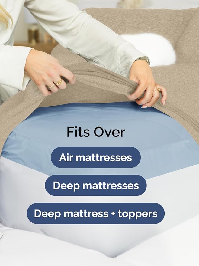 Extra Deep Twin Sheet Set - 4 Piece Breathable and Cooling Sheets - Hotel Luxury Bedding for Women, Men, Kids & Teens - Easy Secure Fit - Soft and Wrinkle Free - Extra Deep Pockets - Heathered Beige