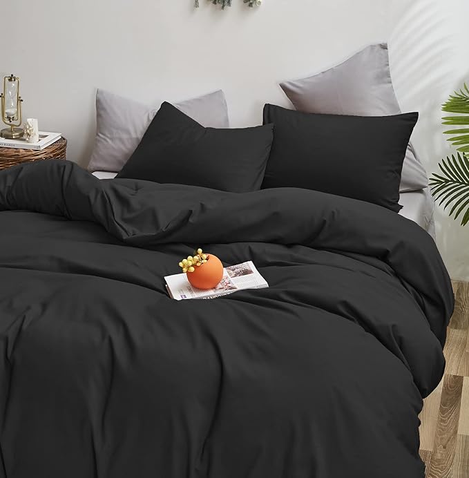 KAREVER Black Comforter Twin Solid Dark Color Bedding Set 3 Pieces Soft Black Blanket Set 1 Black Twin Comforter (68x90 inches) with 2 Pillowcases(20x26 inches)