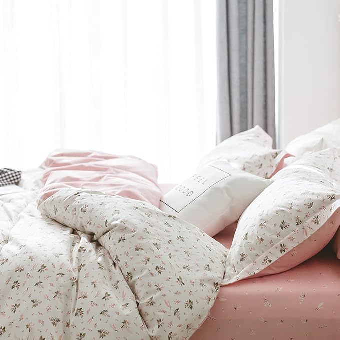 Floral Comforters Queen Size 3 Pieces Soft Cute Floral Bedding Comforter Sets Garden Style Pink Flower Print Botanical Flowers Comforter Set for All Seasons 1 Comforter and 2 Pillowcases