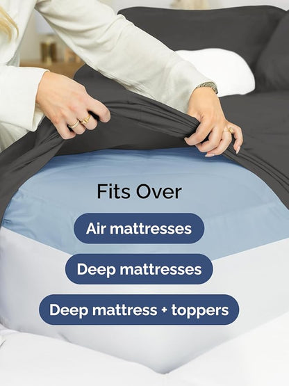 Extra Deep Full Sheet Set - 6 Piece Breathable and Cooling Sheets - Hotel Luxury Bedding for Women, Men, Kids & Teens - Easy & Secure Fit - Soft, Wrinkle Free and Comfy - Extra Deep Pockets - Charcoal