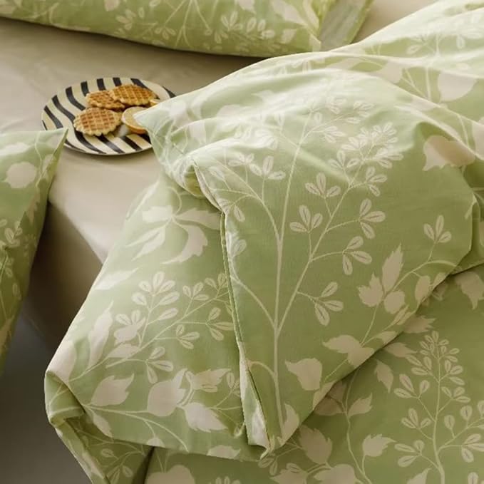CLOTHKNOW Green Leaves Queen Comforter Set Floral Bedding Comforter Sets Botanical Comforter Green Comforter with 2 x Pillow Cases