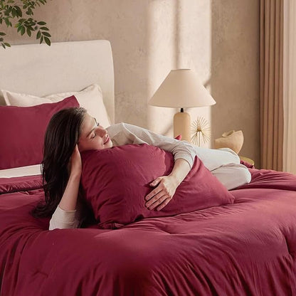 Andency Burgundy California King Comforter Set, 3 Pieces Cal King Lightweight Soft Solid Bed Comforter, Oversized Fluffy Microfiber Bedding Set (104x96In, 2 Pillowcases)