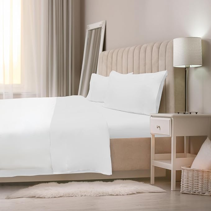 Jennifer Adams Eternal Sheet Set, 4-Piece Microfiber Sheets & Pillowcases - Ultra-Soft, Breathable and Wrinkle-Resistant (White, Queen)