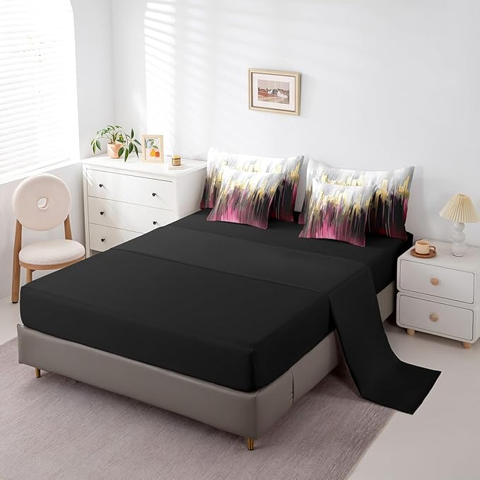 Hot Pink Purple Bedding Full Size 7-Piece Abstract Watercolor Comforter Set Gradient Stripe Bedding Comforter Sets Chic Vintage Aesthetic Bed in a Bag, Graffiti Oil Painting Modern Bedding Accessories