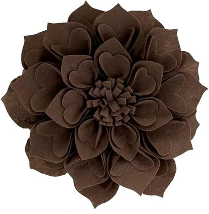 Fennco Styles Handmade 3D Heart-Shaped Petals Flower Decorative Filled Throw Pillow 13" Round - Chocolate Floral Pillow for Couch, Home Décor and Holiday, Housewarming Gift