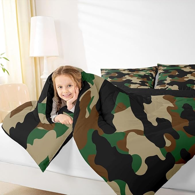 Erosebridal Camouflage Comforter Set King Size Camo Bedding Set for Adutls Men Women Dark Green Brown Black Comforter Rustic Farmhouse Abstract Quilt Bedroom Decor