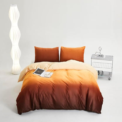 Cottonight Velvet Fluffy Comforter Twin Sunset Orange Gradient Flannel Bedding Set Women Men Thick Warm Winter Blanket Quilts Sherpa Micromink Orange and Brown Plush Bedding for Twin Bed