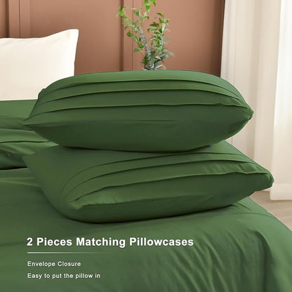 Masaca Olive Green Oversized King Comforter 120"x120",Pinch Pleat Dark Green Farmhouse Boho Bedding Set,3 Pieces Soft Lightweight Fluffy California King Comforter Set for All Season