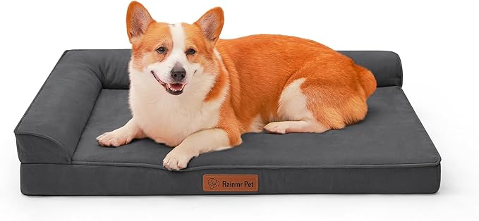 Orthopedic Dog Bed for Large Dogs, 36"x27"x6" Memory Foam Pet Bed with Washable Microsuede Cover, TPU Waterproof Liner & Nonskid Bottom, for Indoor, Outdoor, Crate ＆ Car Use, Dark Grey