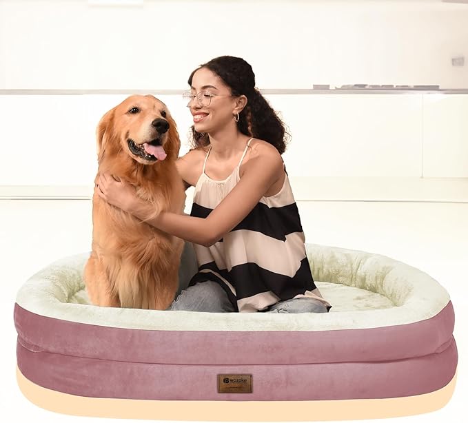 Orthopedic Waterproof Large Dog Bed: Memory FoamWashable Dog Bed with Bolsters - Removable Orthopedic Cover for Medium L XL Large Sized Pet - Non-Slip Bottom - Pink
