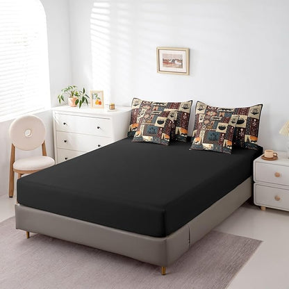 Erosebridal Bohemian Deer 7 Piece Bedding Sets Queen Bear Wildlife Hunting Theme Comforter Set Cabin Decor Buffalo Plaid Grid Bed in a Bag for Teens Retro Boho Xmas Pine Tree Sheets Geometric Quilt