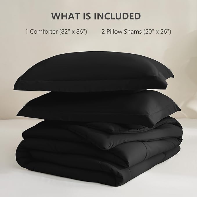 CozyLux Full Size Comforter Sets - Black Comforter Full Size, 3 Pieces Box Stitched Bed Set for All Seasons, Soft Lightweight Bedding Sets with 1 Down Alternative Comforter and 2 Pillow Shams