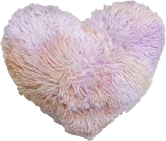 MorroMorn Fluffy Heart Throw Pillows, Shaggy Decorative Pillow for Sofa Couch Bed, Cute Room Decor Decorations for Women Girls Kids (Tie-dye Magic)