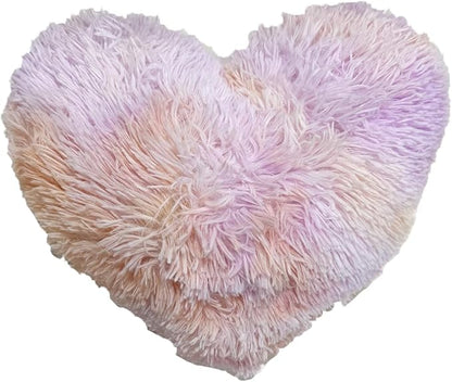 MorroMorn Fluffy Heart Throw Pillows, Shaggy Decorative Pillow for Sofa Couch Bed, Cute Room Decor Decorations for Women Girls Kids (Tie-dye Magic)