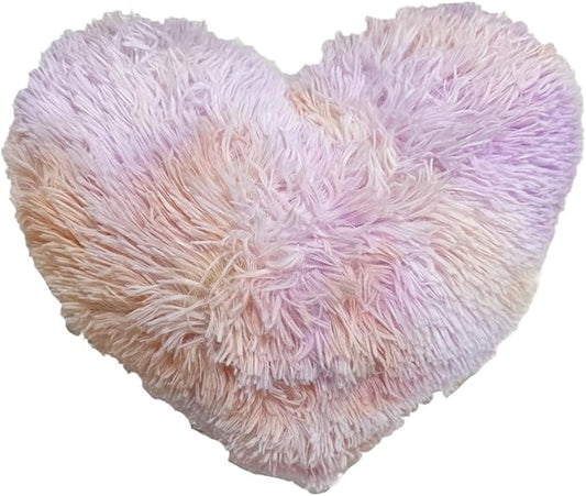 MorroMorn Fluffy Heart Throw Pillows, Shaggy Decorative Pillow for Sofa Couch Bed, Cute Room Decor Decorations for Women Girls Kids (Tie-dye Magic)