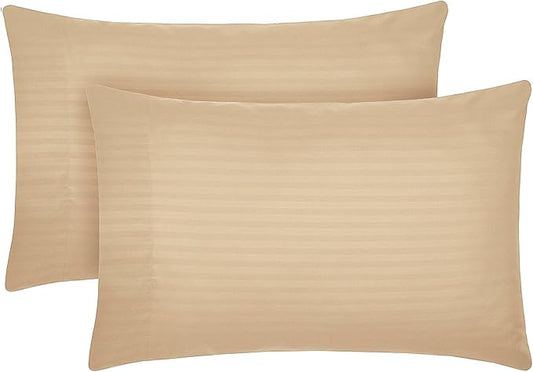 Mellanni Pillow Cases - Luxury, Extra Soft, Cooling Pillow Covers - 2 PC Iconic Collection Pillowcases - Envelope Closure (Standard/Queen 20" x 30", Striped Beige)