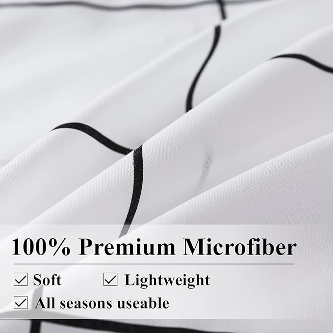 Andency White Grid Comforter Set Full(79x90Inch), 3 Pieces (1 Plaid Comforter and 2 Pillowcases) White Plaid Comforter Set, Lightweight Microfiber Gingham Geometric Comforter Bedding Set