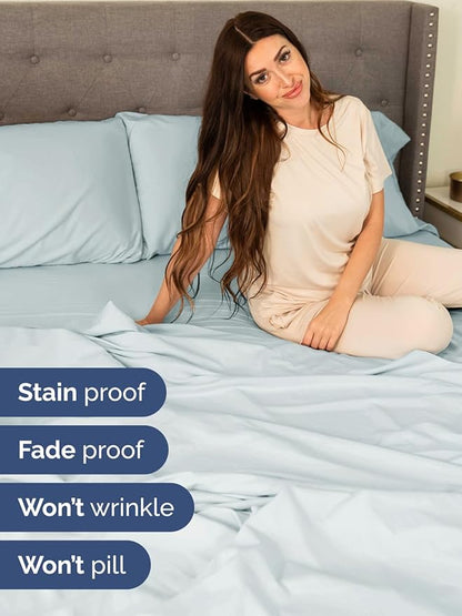 Extra Deep Full Sheet Set - 6 Piece Breathable and Cooling Sheets - Hotel Luxury Bedding for Women, Men, Kids & Teens - Easy & Secure Fit - Soft, Wrinkle Free and Comfy - Extra Deep Pockets - Ice Blue