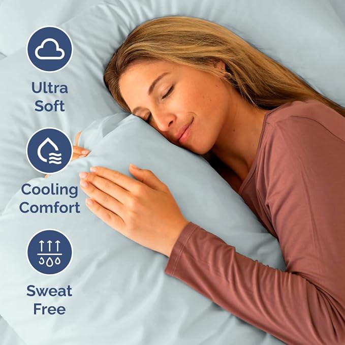 Short Queen RV Size 4 Piece Sheet Set - Comfy Breathable & Cooling Bed Sheets Set - Hotel Luxury Bedding for Women, Men, Kids, Teens, Boys & Girls - Deep Pockets & Wrinkle Free - Oeko-Tex - Ice Blue