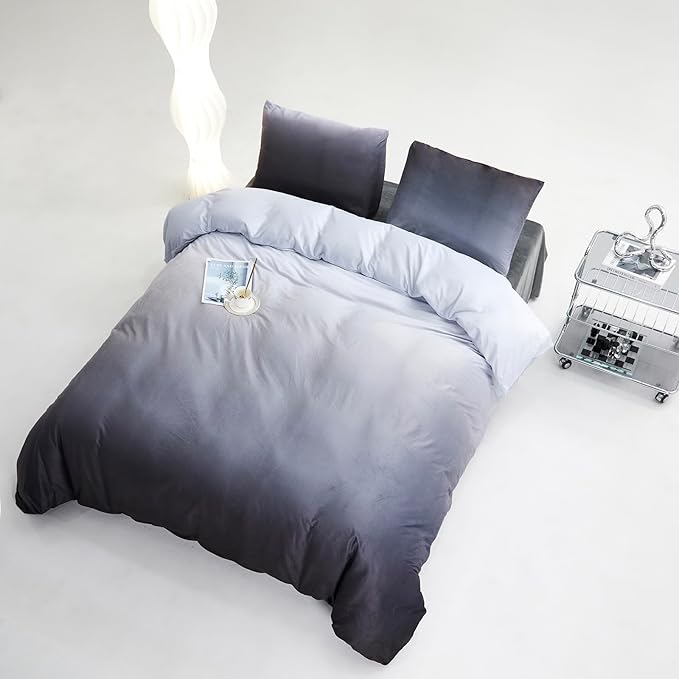 CLOTHKNOW Grey White Fluffy King Comforter Set Velvet Bedding Comforter Sets Soft Gray Comforter with 2 x Pillow Cases