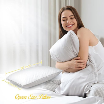 Premium Gel Pillow Loft (Pack of 2) Luxury Plush Soft Bed Pillows for Home, Hotel Collection [Good for Side and Back Sleeper] Cotton Cover Dust Resistant & Hypoallergenic - Queen Size White