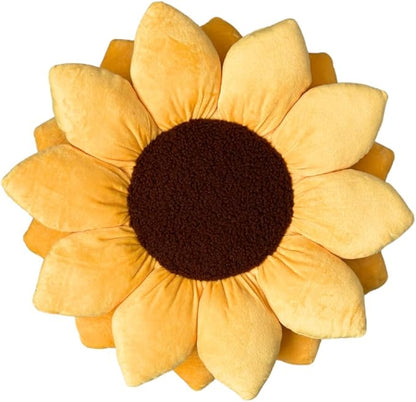 Green Philosophy Co. Flower Pillow, 3D Sunflower Shaped Decorative Throw Pillow - Soft Plush Cushion for Bed and Couch, Cute Boho & Cottagecore Home Decor Accent, Golden Yellow
