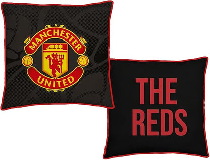 Character World Manchester United FC Official Red Cushion, Super Soft Reversible 2 Sided, Soccer Club Design, Perfect for Any Bedroom, Sofa or on The Bed 16 x 16 Inches