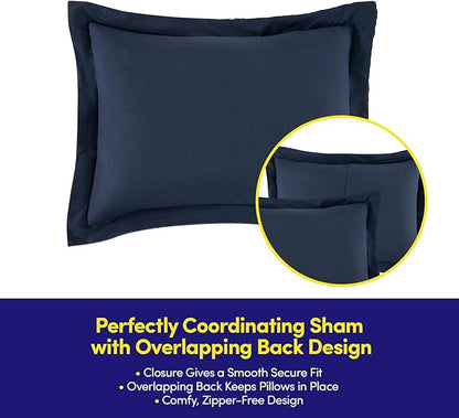 Twin Size Comforter Set Quilted Stripe Bedding Bundle – Stylish Set with Comforter, Mattress Protector, Sheet Set & Pillow Shams — Sophisticated Striped Design for Home & Guest Rooms, Navy Blue