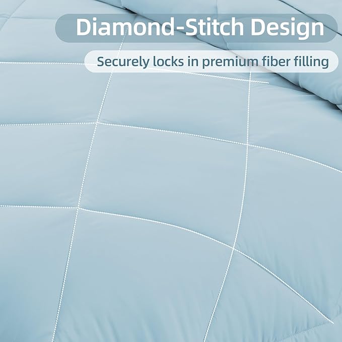 FUANNA 7 Pieces Queen Comforter Set, All Season Bed in a Bag Queen Size, Luxury Soft Bedding Sets with Comforter, Flat Sheet, Fitted Sheet, Pillowcases & Pillow Shams, Light Blue