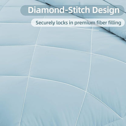 FUANNA 7 Pieces Queen Comforter Set, All Season Bed in a Bag Queen Size, Luxury Soft Bedding Sets with Comforter, Flat Sheet, Fitted Sheet, Pillowcases & Pillow Shams, Light Blue