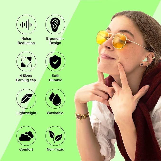 Ear Plugs for Sleeping Earplugs for Concerts Noise Cancelling Reusable Soft Silicone Noise Reduction Earbuds for Travel, Focus, Work 33-45dB Hearing Protection with 9 Ear Tips & Case (Green)