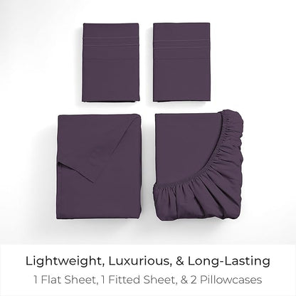 Mellanni Queen Sheets Set - 4 PC Iconic Collection Bedding - Hotel Luxury, Extra Soft, Cooling Bed Sheets - Wrinkle, Fade, Stain Resistant (Queen, Purple)