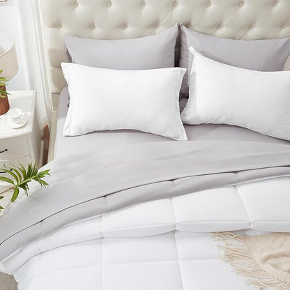 Anluoer King Size Bed in a Bag 7 Pieces, White Comforter Set with Sheets, All Season Bedding Sets with 1 Comforter, 2 Pillow Shams, 2 Pillowcases, 1 Flat Sheet, 1 Fitted Sheet