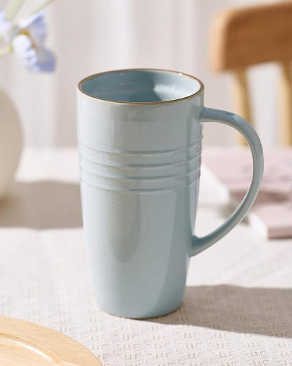 famiware Jupiter Large Coffee Mug, 20oz Coffee Mug with Lid, Ceramic Mugs Set of 2, Cup Set with Handle for Latte, Tea, Cocoa, Milk, Home & Office, Microwave and Dishwasher Safe, Light Blue