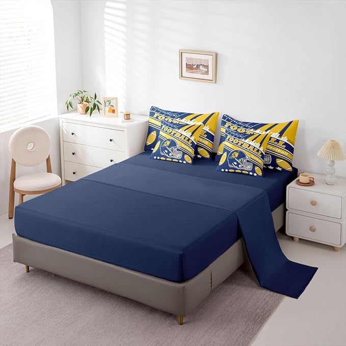 Feelyou Football 7 Pieces Comforter Sets King Size Kids Rugby Sports Bedding Set for All Season Football City Bed in a Bag with Comforter, Sheets, Pillowcases & Cushion Cover