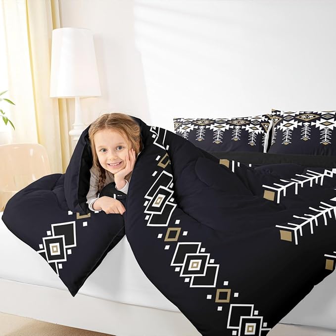 Erosebridal Boys Southwestern Aztec King Comforter Set, Western Rustic Bedding Set American Native Ethnic Bedding Comforter Sets for Kids Men Women Teens Bedroom Decor Boho Farmhouse Black Quilt