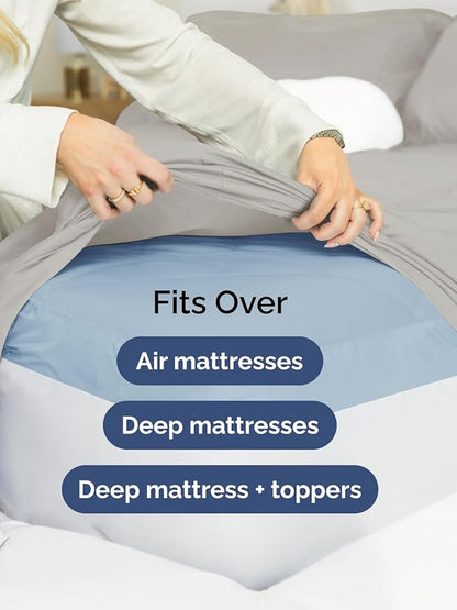 Extra Deep Split King Sheet Set - 7 Piece Breathable and Cooling Sheets - Hotel Luxury Bedding for Women, Men, Kids & Teens - Easy Secure Fit - Soft & Wrinkle Free - Extra Deep Pockets - Light Grey
