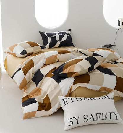 KAREVER Checkerd Comforter Set King Multicolored Grid Bedding Set Men Women Modern Chic Checkered Bed Blanket White Black Plaid Buffalo King Bedding Comforter All Season Hotel Quality