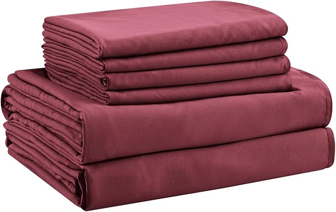 King Size Sheets Set - 6 Piece Luxuriously Soft & Cooling Sheets King Size - Ultra Soft 16" Deep Pocket King Sheet Set - Fitted Sheet & Pillowcase Sets (King Burgundy)