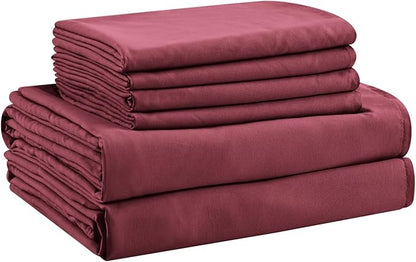 King Size Sheets Set - 6 Piece Luxuriously Soft & Cooling Sheets King Size - Ultra Soft 16" Deep Pocket King Sheet Set - Fitted Sheet & Pillowcase Sets (King Burgundy)