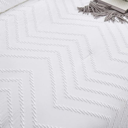 Houseri Boho Twin Tufted Comforter Set - Jacquard Embroidery Bedding - Shabby Chic - All White - Kids Solid Comforters & Quilts