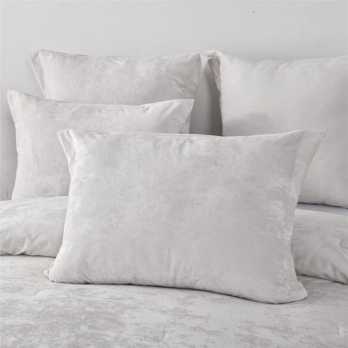Sunshine Nicole Distressed Velvet Comforter Set, Distressed Velvet Face and Brushed Solid Microfiber Reverse, with Light Weight Soft Poly Fill, 5 Pieces Light Ivory, King