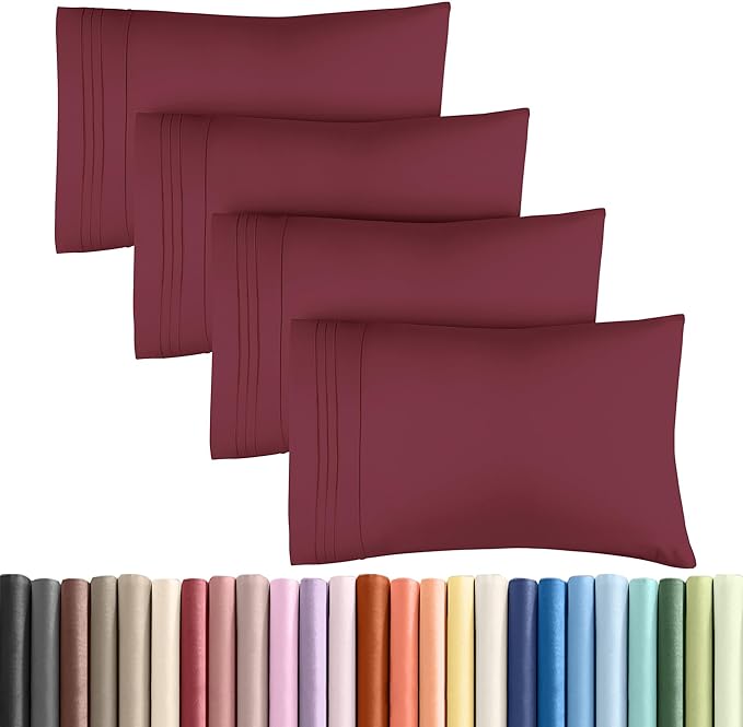 King Pillow Cases Set of 4 - Ultra Soft Hotel Quality Pillowcase Covers - Comfy, Cozy & Wrinkle Free - Shrinkage, Stain and Fade Resistant - Machine Washable Pillow Protectors - 4 Piece Set - Burgundy