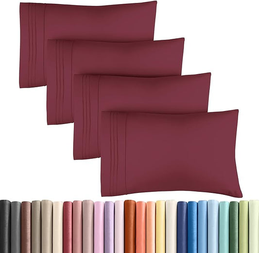 King Pillow Cases Set of 4 - Ultra Soft Hotel Quality Pillowcase Covers - Comfy, Cozy & Wrinkle Free - Shrinkage, Stain and Fade Resistant - Machine Washable Pillow Protectors - 4 Piece Set - Burgundy