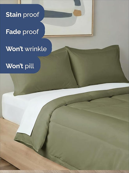 King Comforter Set - 3 Piece Bed Set for All Seasons - 1 Soft Quilted Comforter with Corner Tabs & 2 Pillow Shams - Comfy & Breathable - Premium Down Duvet Insert - Oeko-TEX - King Size, Sage Green