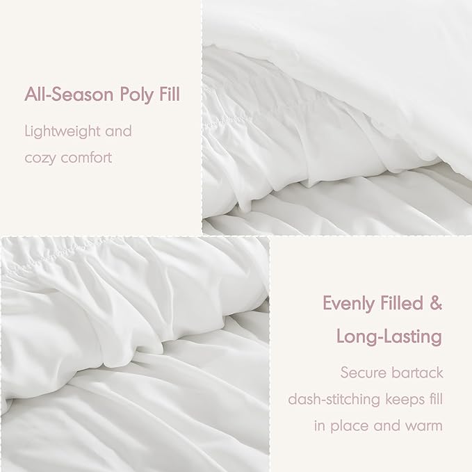 Intelligent Design Twin Comforter Set Ruched Shabby Chic Comforters for Twin Size Bed, All Season Lightweight Comforter Twin, French Country Bedding Set, Sham, Ella, Twin/Twin XL, White, 2 Piece