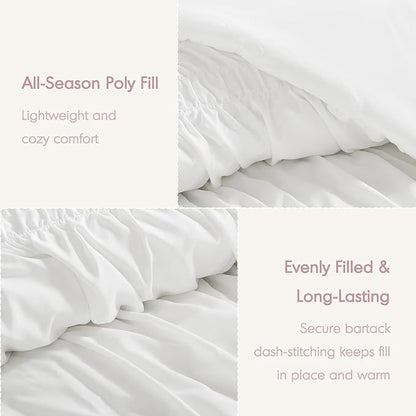Intelligent Design Twin Comforter Set Ruched Shabby Chic Comforters for Twin Size Bed, All Season Lightweight Comforter Twin, French Country Bedding Set, Sham, Ella, Twin/Twin XL, White, 2 Piece